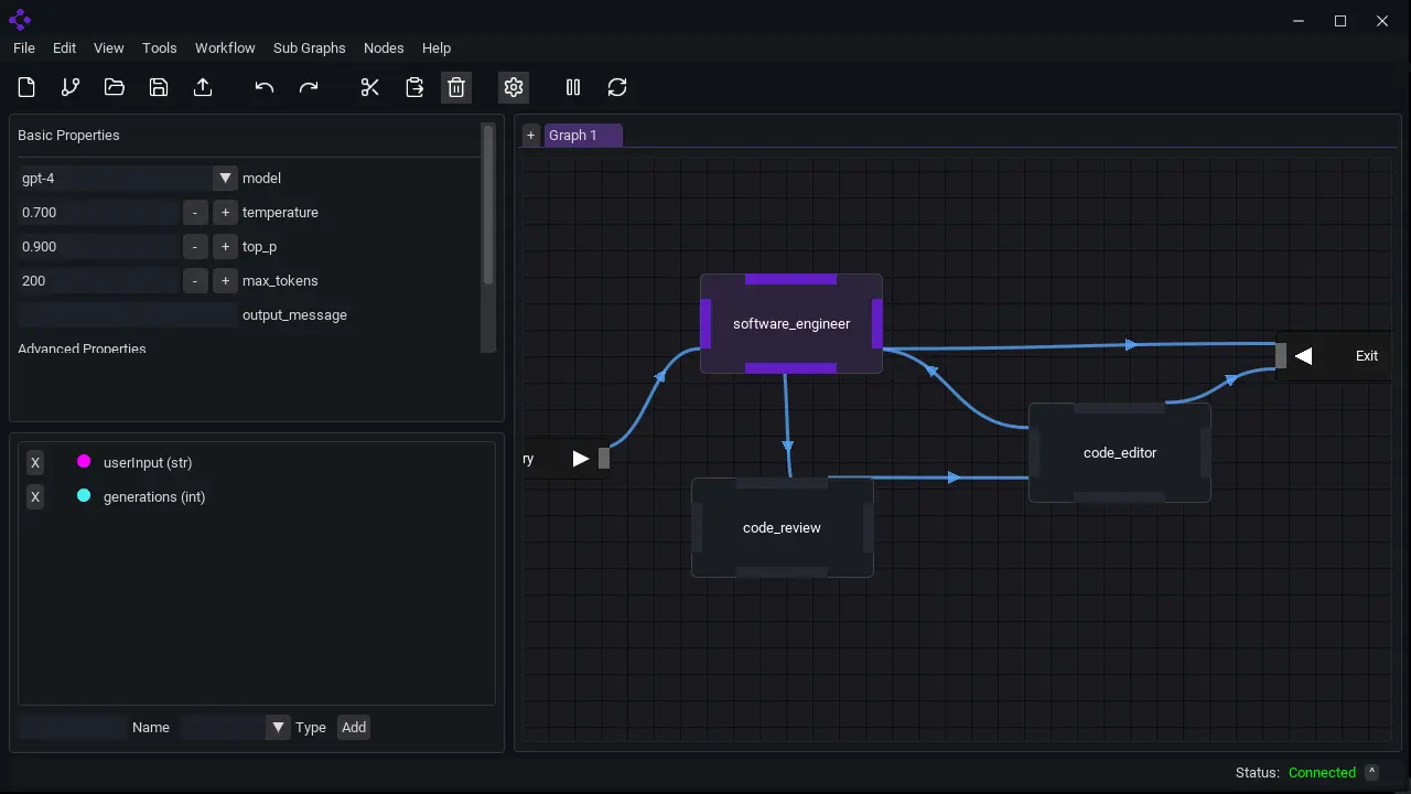 ze1 Platform Interface, visual node-based workflow builder